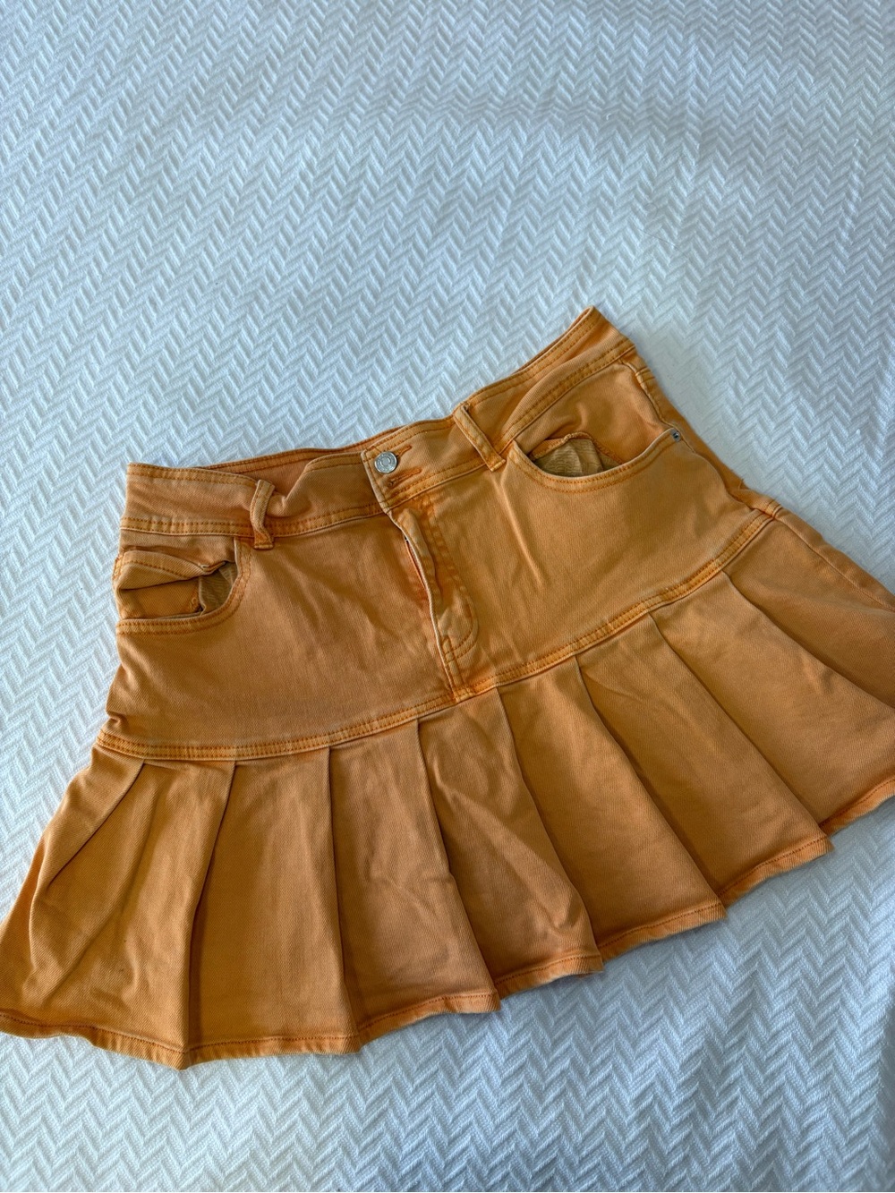 wild fable Orange Pleated Denim Skater Mini Skirt